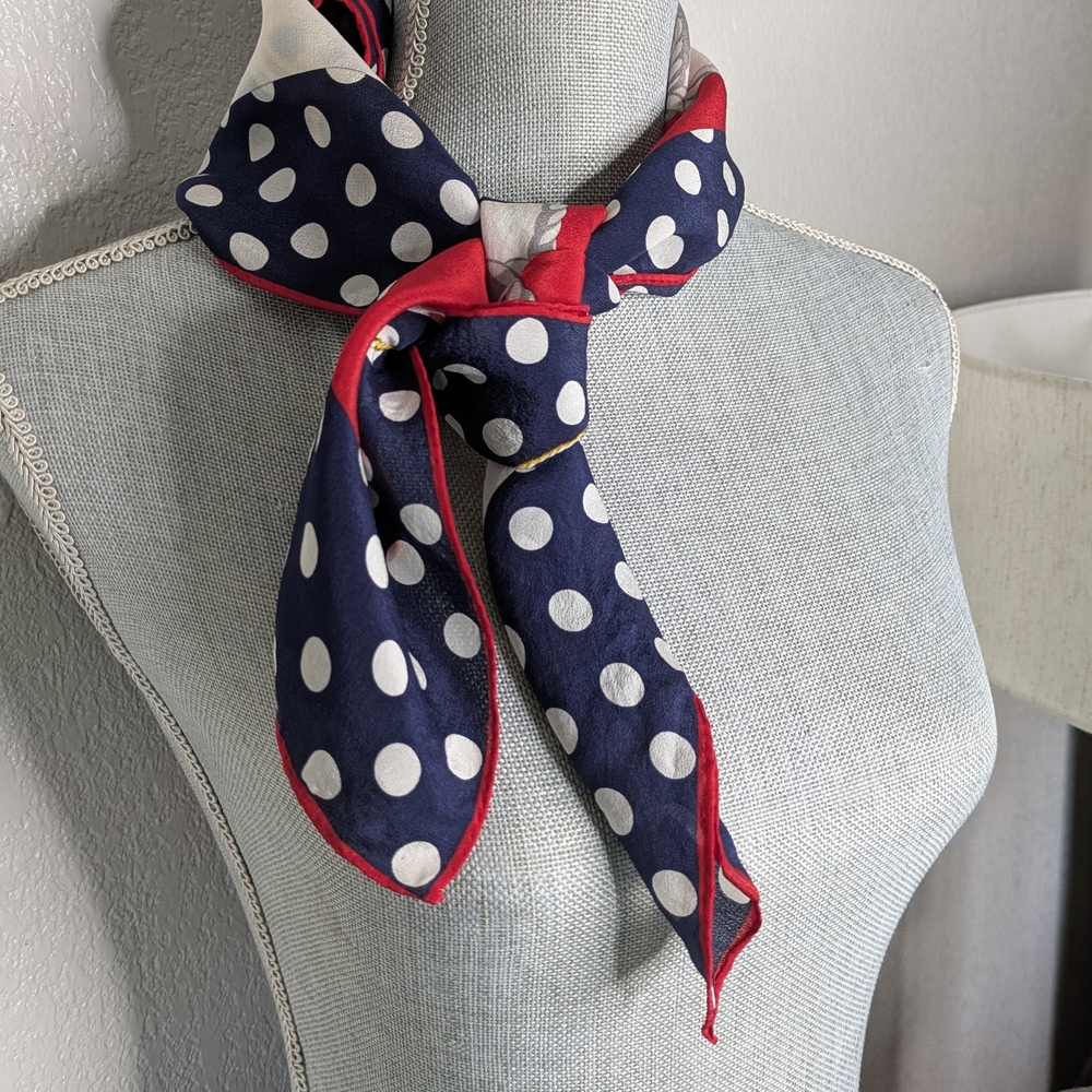 Echo Polka Dot and Nautical Print Silk Scarf Red White Blue Gold - Picture 6 of 8